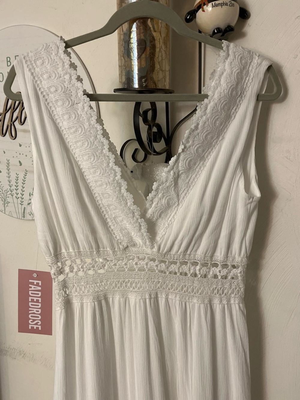 White V-Neck Lace Maxi Dress